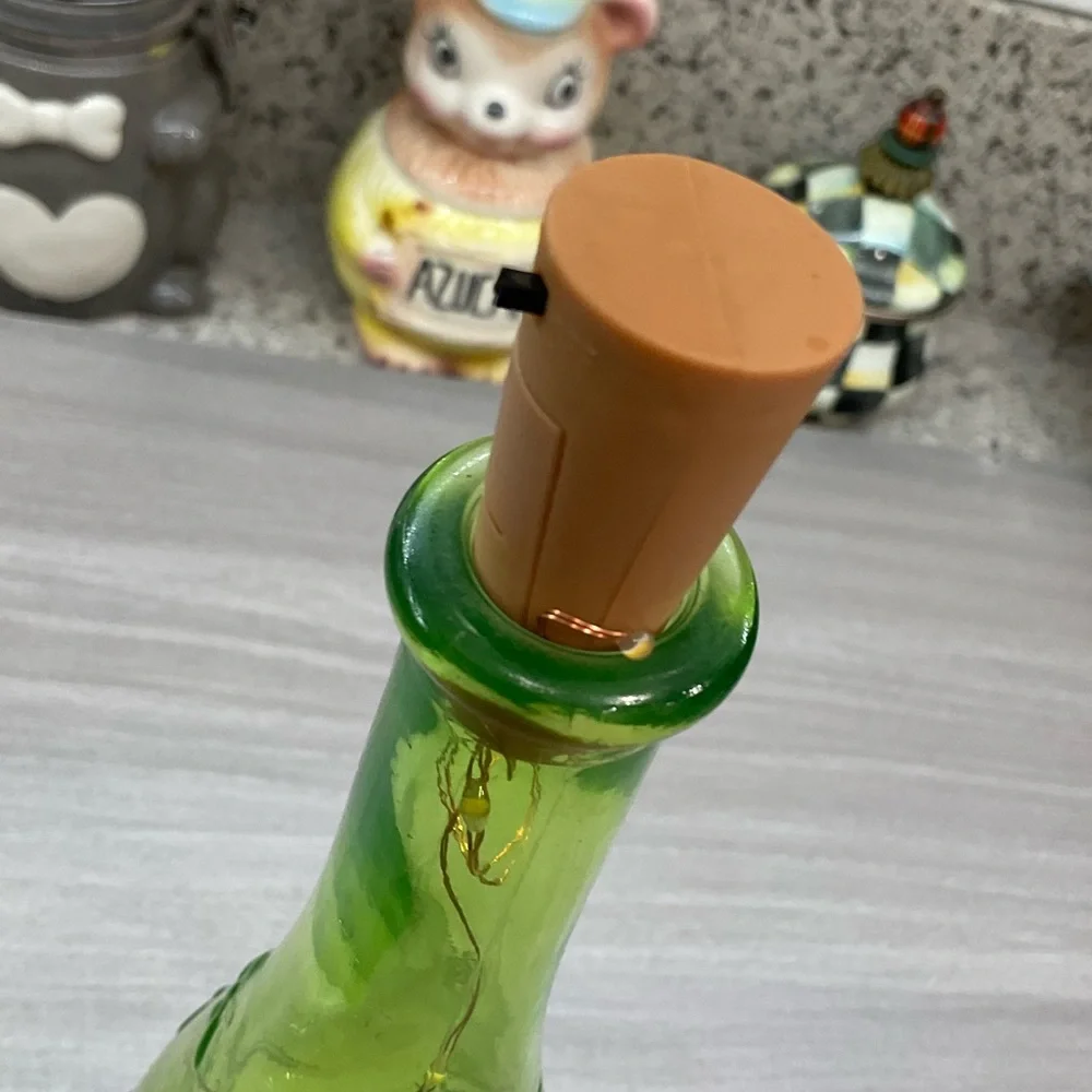 VINTAGE IKEA EMMA DAFNAS LIME‎ GREEN BOTTLE WITH FAIRY LIGHTS